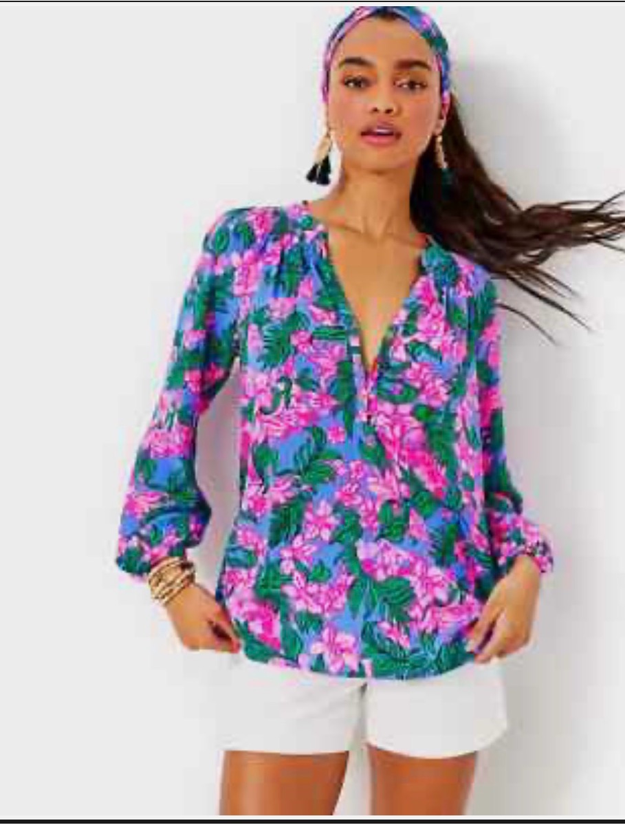 Lilly Pulitzer Pink & Green Floral V-Neck Tunic Size Large